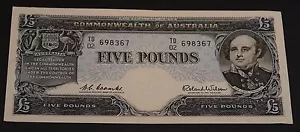 1960 Coombs / Wilson Australian Five Pound Banknote / TD 02 - £5 aUncirculated - Picture 1 of 7