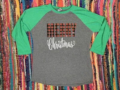 Next Level Apparel Navidad Mediana M Gris/Verde Camiseta Manga Larga Estampado Foto 1 de 4