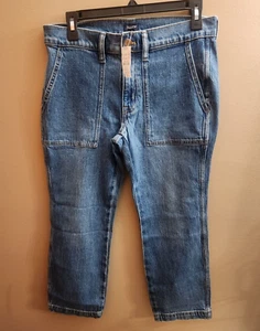 J. Crew Factory Cropped Ankle Patch Pocket Utility Blue Denim Jeans Size 27P NWT - Picture 1 of 5