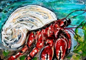 ORIGINAL ACEO Hermit CRAB Painting Sea Life Beach Maryland Ocean Sand ATC ART - Picture 1 of 1