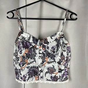 Vintage Women's Billabong Size 12 Multicolored Lace Trim Pullover Crop Top - Picture 1 of 17
