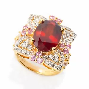 Meher's Jewelry 10.28ctw Hessonite Garnet, Pink Sapphire & White Zircon Ring - Picture 1 of 3