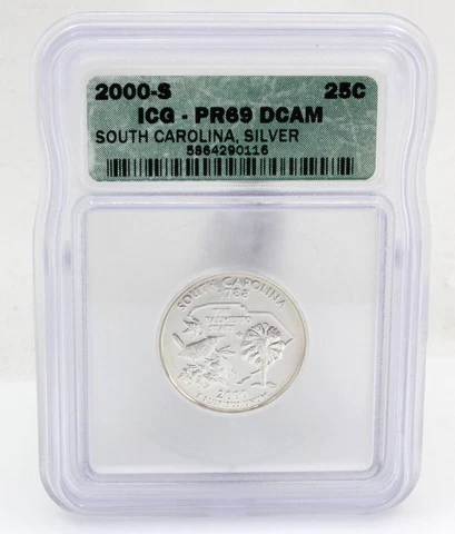 2000-S ICG PR69 DCAM Silver Proof South Carolina State Quarter Cover