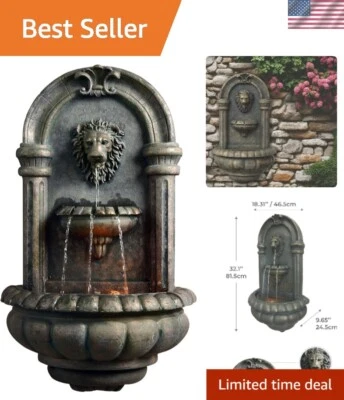 Elegant 32.1” Lion Head LED Water Fountain for Gardens & Patios - Antique Bronze - Image 1 of 4