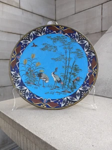 Japanese Meiji Period Cloisonne Charger Bamboo Garden and Pair of Cranes - Picture 1 of 10