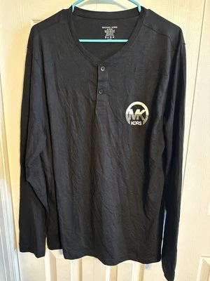 Michael Kors Men’s Xlarge Long Sleeve Henley Shirt Black  - Image 1 of 3