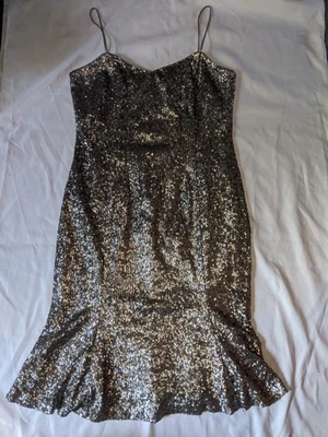 Banana Republic L'Wren Scott Wiggle Dress Silver Sequins Size 14 Lined Cocktail - Image 1 of 4