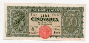 50 LIRE - ITALIEN TURRITA - Lire Cinquanta - LEUTNANT - 10. Dezember 1944 - Bild 1 von 2