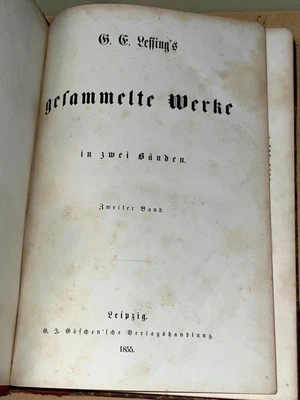G.E. Lessing Gesammelte Werke Vol. 2 Antique 1855 Leather Bound HC GERMAN - Image 1 of 3