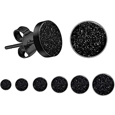 Stainless Steel Round Stud Earrings Men Matte Black Mixed Size Punk Jewelry - Image 1 of 4