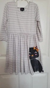 L'ilt Kids Girls Striped Dress with Cat Print - Picture 1 of 3