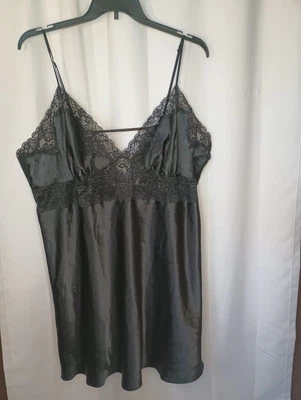 Fredericks Of Hollywood Lace Babydoll Satin Mini Slip Dress 3X Black Gothic Y2K - Image 1 of 4