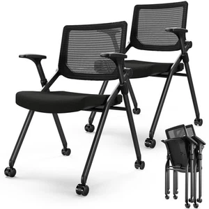 Foldable Office Chair Set of 2 with PU Wheels Ergonomic Mesh Bouncing Back, S... - Picture 1 of 9