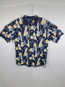 Izod Men's Polo Shirt Navy Tan Floral Short Sleeve Size Large - Picture 1 of 4