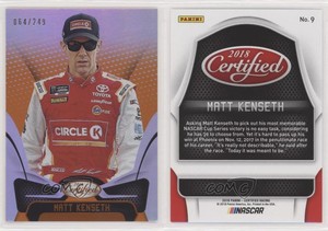 2018 Certified Orange /249 Matt Kenseth #9 HOF