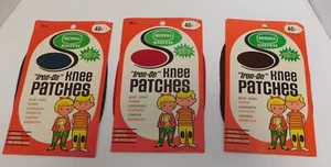 3 Pair Vtg NOS Twill Scovill Smith Iron-On Knee Patches S670 Red, Brown, &Navy ? - Picture 1 of 16