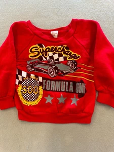 Vintage Park Beach Kids Sweatshirt Boy's Toddler 4 Red Supercharge Car Racing - Picture 1 of 5