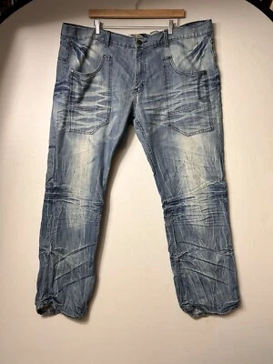 Pantalones de mezclilla Fusai vintage talla 44x34 Y2K desgastados desvanecimiento aflicción holgados japoneses Foto 1 de 4