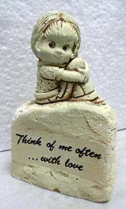 Vintage Paula 1976 Little Girl Siting on Rock With Think of me often with love. - Imagen 1 de 5