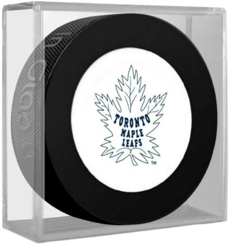 Toronto Maple Leafs NHL Collector's Puck w/Vintage 1926 Graphics in Display Cube Cover