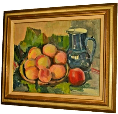 ALBERT EDEL Original Vintage Signed Floral Fruit Basket Still Life Oil Painting - Image 1 of 4
