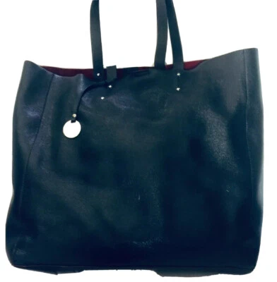 BOLSO DE VIAJE ITALIANO XL PULICATI HOMBRO SHOPPER CUERO NEGRO ETIQUETA COLGANTE Foto 1 de 4