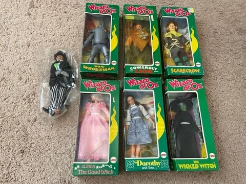 1974 Mego Wizard of Oz Figures; Full Set of 6 plus bagged Wizard Cover