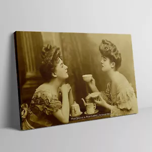 Gibson Girls Drinking Tea Antique Victorian Era Sepia Wall Art Canvas Wrap - Picture 1 of 6