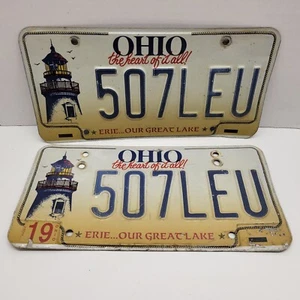 2 VTG Ohio Heart Erie Great Lake Specialty License Plates Set Pair Tag 507LEU - Picture 1 of 2