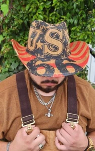 VINTAGE Cowboy & Cowgirl USA Flag Hat- (unisex) FREE SHIPPING!! - Picture 1 of 6
