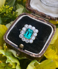 Victorian Emerald and Diamond Cluster Ring 0.90ct + 1.60ct Platinum