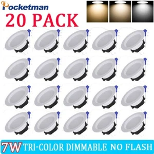 20pc 7W Tri-color Dimmable Downlight LED Recessed Spotlight 110v/220v Lamp US - Picture 1 of 9