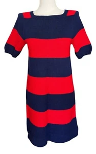 Vestido Suéter Vintage Alberto Import 100% Lana Pura Rojo Azul Rayas Mujer Talla 12 - Imagen 1 de 10