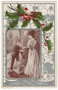 LOVELY VINTAGE CHRISTMAS POSTCARD POSTMAN BRINGS LETTER TO PRETTY LADY 121620 P - Picture 1 of 2