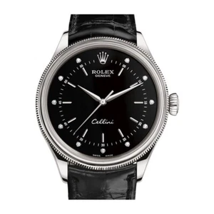 Rolex Cellini 50509 Black Diamond Dial Leather Strap Time 39mm Watch 2018 - Picture 1 of 9
