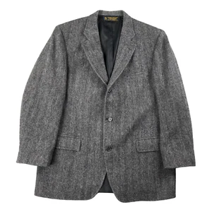 Vintage Brooks Brothers Jacket 44 Herringbone Tweed Gray Wool Blazer Sport Coat - Picture 1 of 14