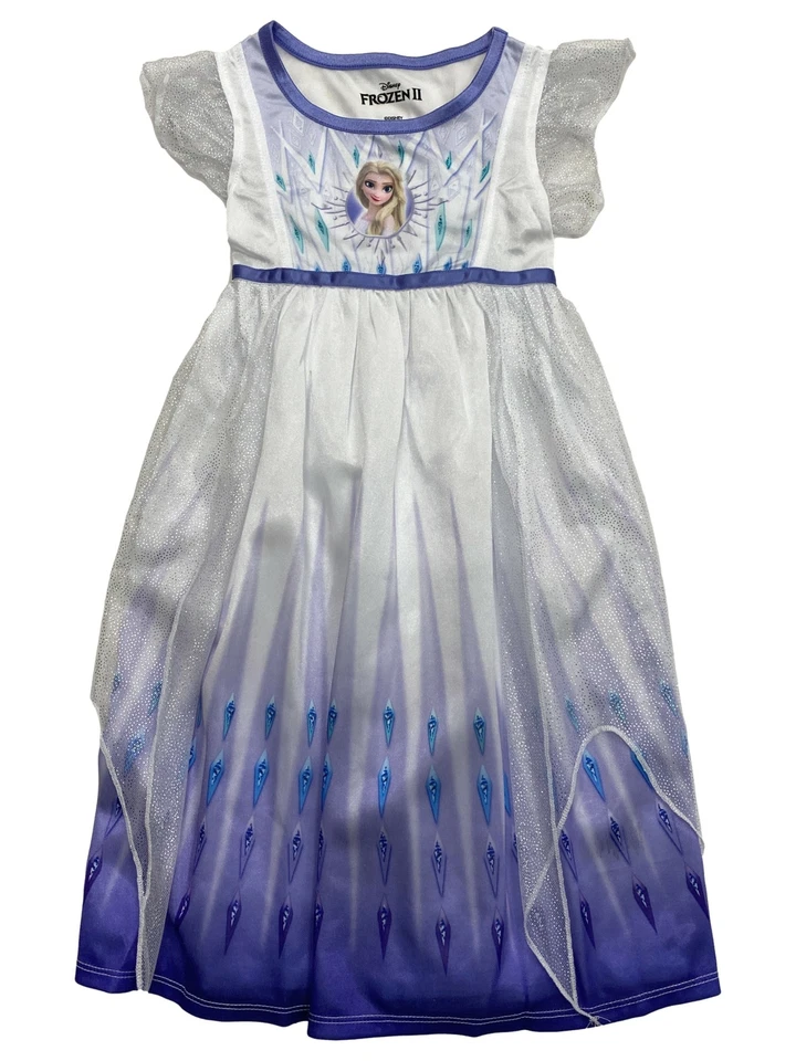 Disney Frozen Niñas Pequeñas Sedoso Blanco Brillante Elsa Camisón Vestido de Noche Foto 1 de 1