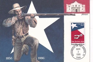 USA 1986 FIRST DAY COVER ON MAXI CARD, TEXAS STATE FLAG AND SILVER SPUR - Picture 1 of 2
