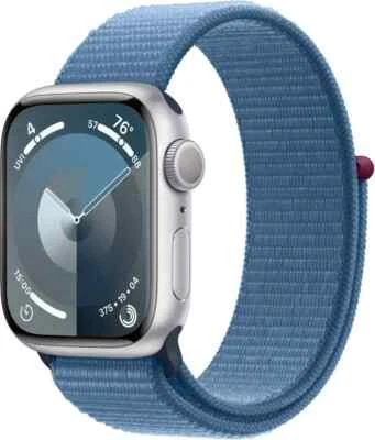 New Apple Watch Series 9 GPS 41mm Silver Aluminum Case Blue Sport Loop MR923LL/A - Image 1 of 3