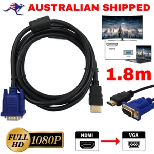 HDMI Male to VGA Male Cable Adapter Monitor Lead HD 15Pin 1080P Converter Laptop - Picture 1 of 6