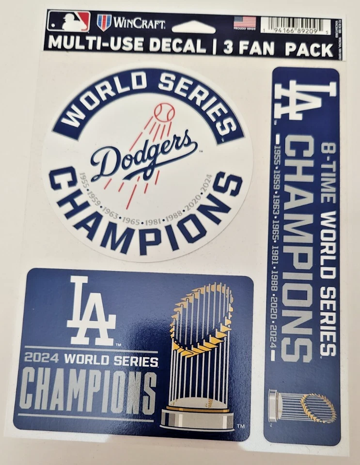 Los Angeles Dodgers MLB 2024 World Series Champions Multi-Use Decal 3 Fan Pack - Image 1 of 1
