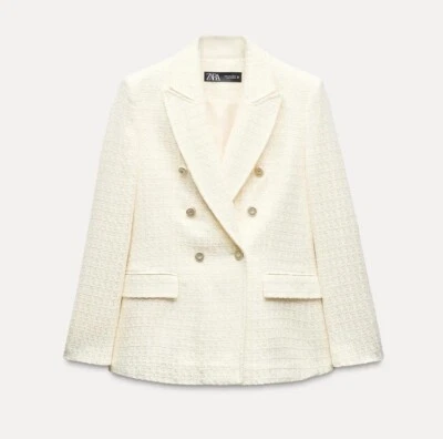 ZARA Ecru Textured Double Breasted Blazer Jacket Size S  REF:9104/960  - Image 1 of 4