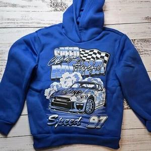 SHEIN Boys Blue Hoodie Sweatshirt "Speed Champ Hopeful Racing Speed 97" Sz 9 NEW - Picture 1 of 2