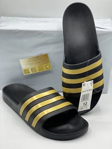 Adidas Adilette Aqua Slide Sandalen Herren Größe 12 schwarz/gold Komfortschuhe - Bild 1 von 4