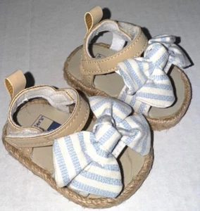 CARTERS baby sandals tan/white/blue with bow size NEWBORN - Picture 1 of 2