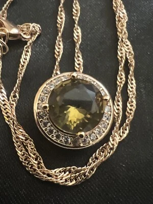 Cadena de collar colgante redondo ámbar natural enchapado en oro rosa 14k 585 laminado Foto 1 de 4