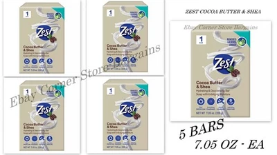 ZEST COCOA BUTTER AND SHEA Bar Soap 7.05 Ounces Per Bar Lot Of 5 Bars - Image 1 of 3