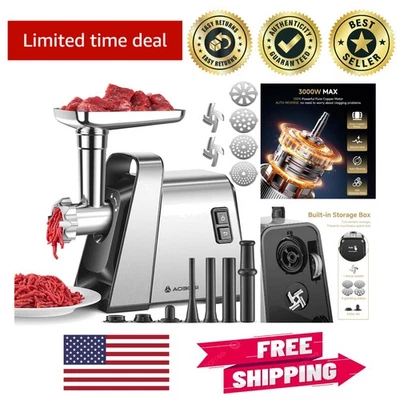 Heavy Duty Stainless Steel Meat Grinder with 4 Grinding Plates & Sausage Kits - Image 1 of 4