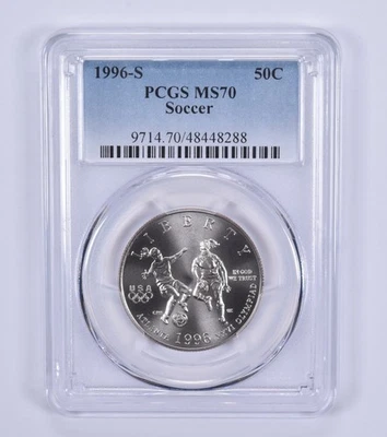MS70 1996-S Olympic Soccer Commemorative Half Dollar PCGS Blue Label *7223 - Image 1 of 4