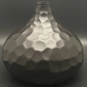 Crate & Barrel Chocolate Brown Wood Dimpled Decorative Bulbous Vase 8.5"d 8.5"t - Picture 1 of 13